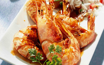 LANGOSTINOS A LA PLANCHA CON MIEL